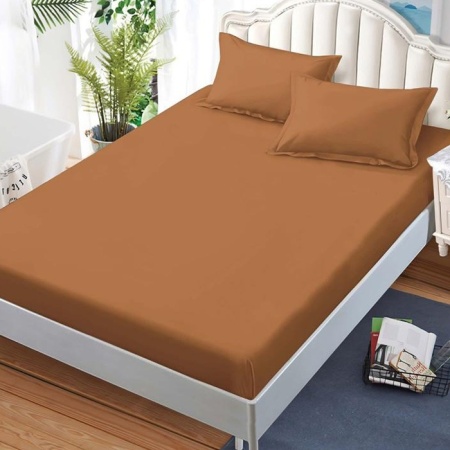Чаршаф с ластик и 2 калъфки за възглавници Junne Camel Dark 180x200 cm (Finet)