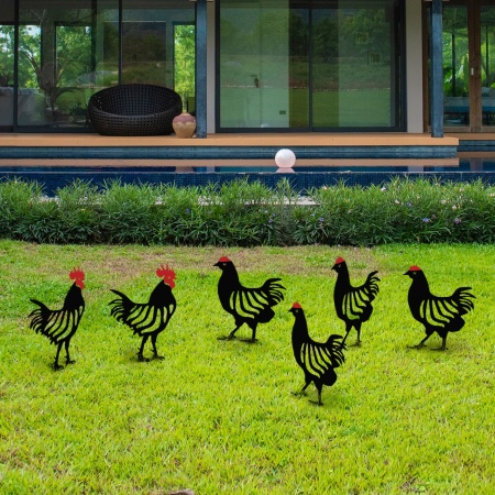 Комплект декоративни метални аксесоари за градина Chicken Черен 24x33 см