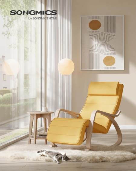 Люлеещ се стол, Songmics, Жълт-Естествен, 121.5x67x84 см