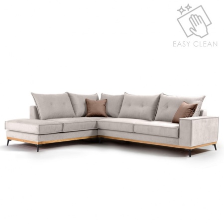 Разтегателен ъглов диван десен ъгъл Luxury II Крем - Мока - Черен 290x235x90 см