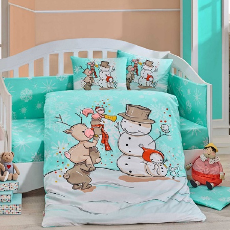 Спално бельо за бебе Snowball Mint (памучен поплин)