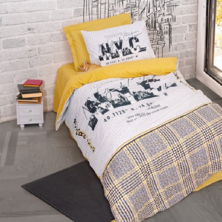Детско бельо с ластик 100x200 Worldwide Mustard (100% памук)