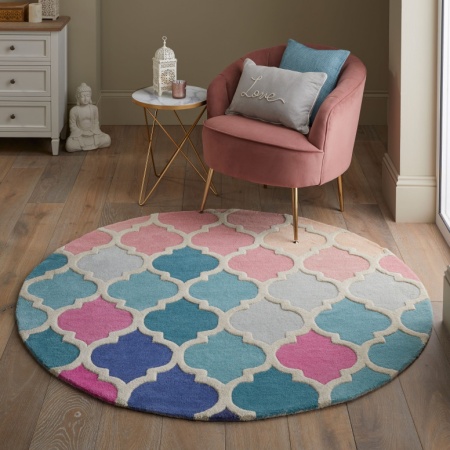 Килим Росела Розов/Син 160X160 см, кръгъл, Flair Rugs