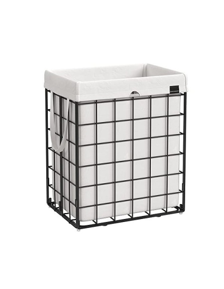 Кош за пране, Songmics, 90L, Бял / Черен, LCB190W01, 48 x 33 x 58 см