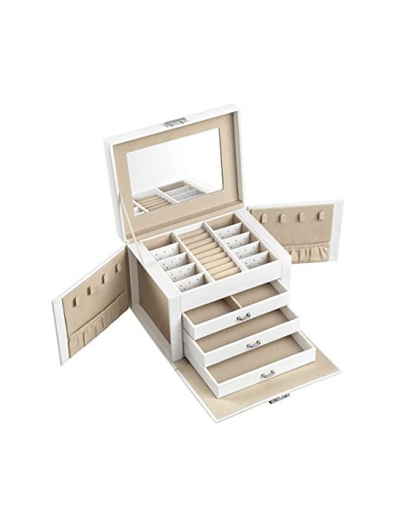 Кутия за бижута, Songmics, 17.5 x 22.5 x 16.5 см, JBC159W01, Бял