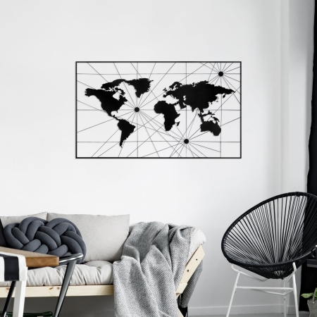 Метална картина World Черен 120x70 см
