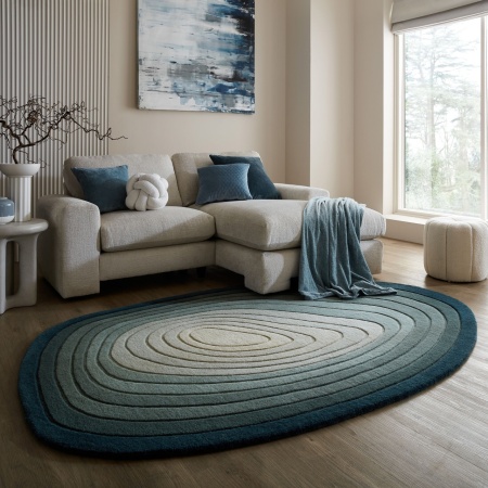 Овален килим Puddle Ombre Wool Ombre Blue 160x230 cm, Flair Rugs