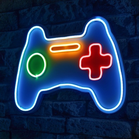 Светеща LED декорация за стена Play Station Gaming Controller Многоцветна 40x29x3 см