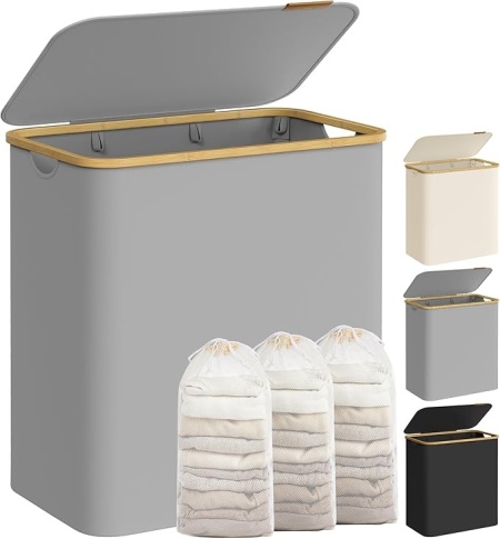 Сив кош за пране Songmics 60x38.5x38.5x70.5 cm