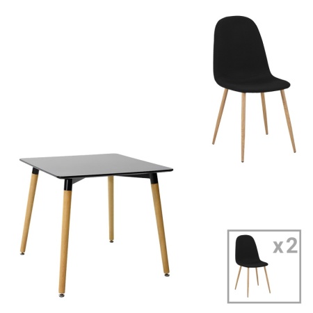 Трапезен комплект от 3 части, Natali-Bella, Pako World, MDF, черно-естествен цвят, 80x80x76 см