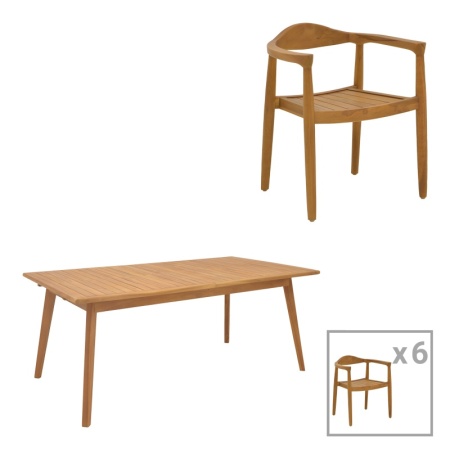 Трапезен комплект от 7 части, Ganny-Pino, Pako World, естествен цвят, 180/240x100x75 см