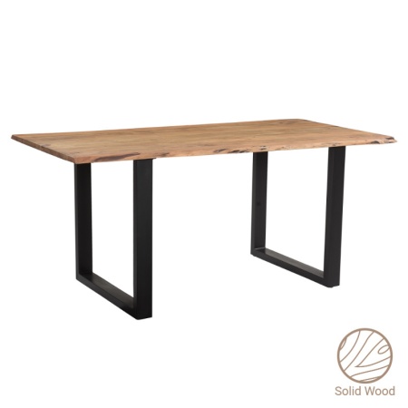 Тънка маса от масивно акациево дърво с черен орехов крак 180x90x75.6см