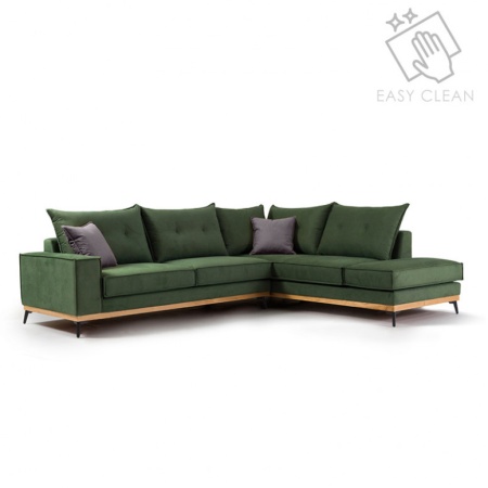 Ъглов диван ляв ъгъл Luxury II тъмнозелен - тъмен сив - черен 290x235x90 см