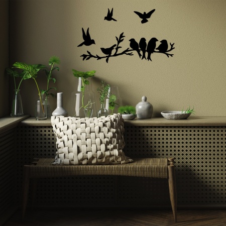 Декоративен метален аксесоар за стена Bird Community Black 13x13 cm