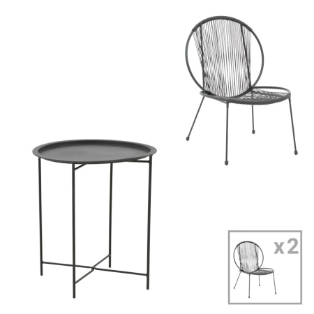 Комплект от 3 градински маси и столове Dapper Caius черен метал 64.5x74.5x74.5x76 cm