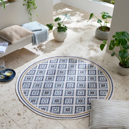 Кръгъл килим Zia Trellis Outdoor Blue 160x160 cm, Flair Rugs