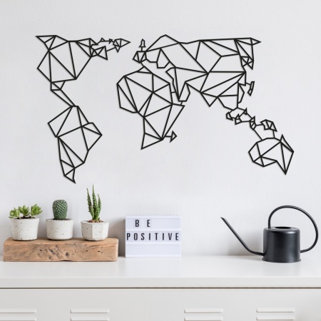 Метална картина World Черен 100x58 см