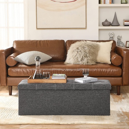 Пейка с кутия за съхранение за антре, Songmics, Светлосив, 110x38x38 см