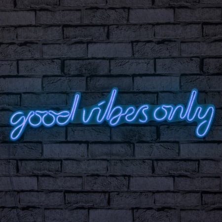 Светеща LED декорация за стена Good Vibes Only Синя 76x19x2 см