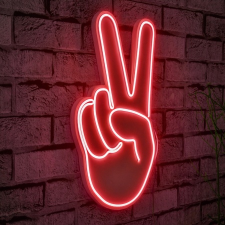 Светеща LED декорация за стена Victory Sign Червен 29x44x2 см