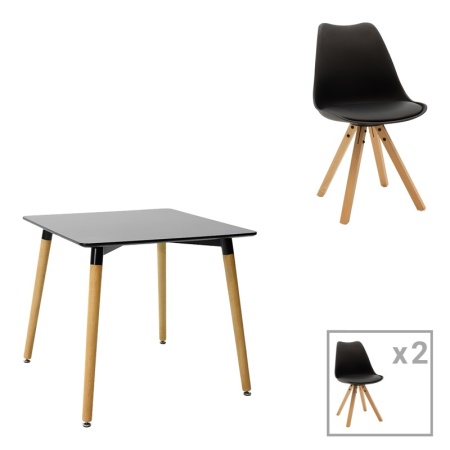 Трапезен комплект от 3 части, Natali-Caron, Pako World, MDF, черно-естествен цвят, 80x80x76 см