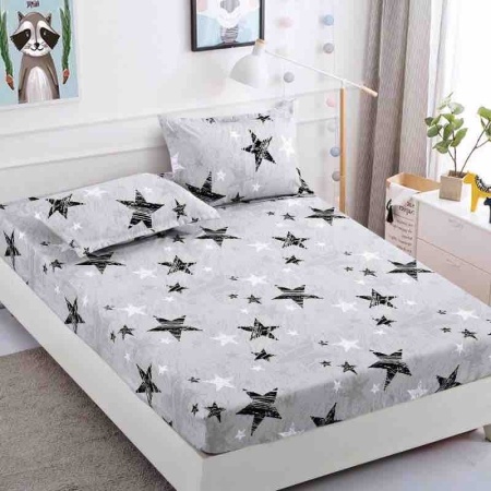 Чаршаф с ластик и 2 калъфки за възглавници Crayon Star 90x200 cm (Finet)