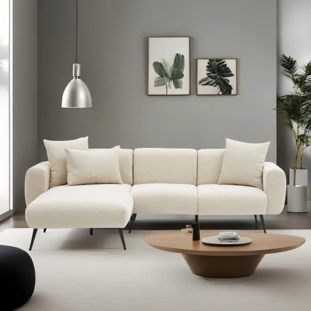 Ъглов диван ляв ъгъл крем 252x77x82 см