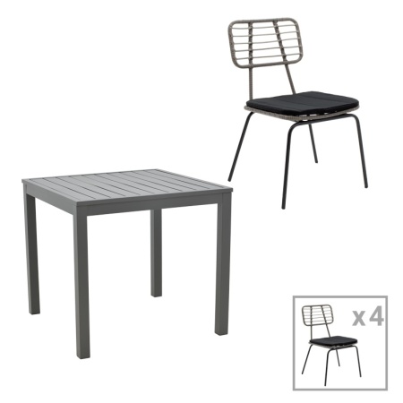 Naoki-Kliton B Pako World Anthracite 80x80x74 cm, комплект от 5 части за градинска маса и столове