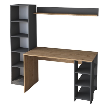 Бюро с библиотека и етажерка Goldie антрацит - натурален 160x45x161.8см