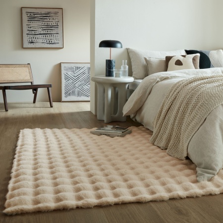 Вафлен килим Вафлена изкуствена кожа слонова кост 80X150 cm, Flair Rugs