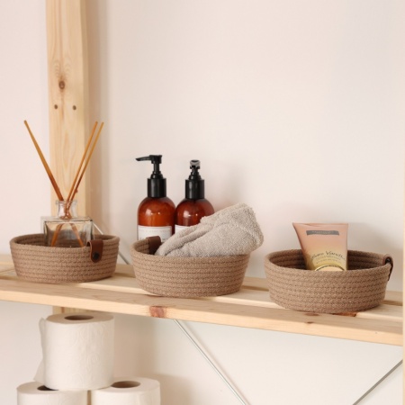 Комплект кошници от памук, 3 броя Bloom Glow Бежов 15x15x6 см