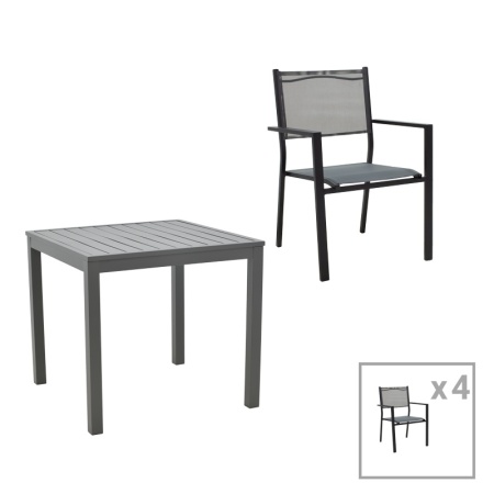 Комплект маса и столове 5 части Moly-Kliton Pako World Anthracite 80x80x74 cm