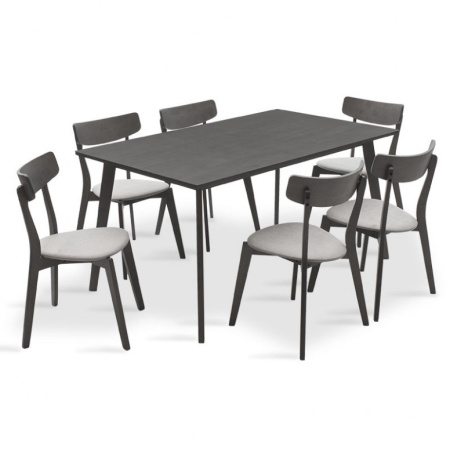Комплект маса и столове Benson-Toto 7 части сив рустик 150x90x75 см
