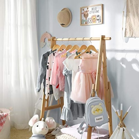Комплект от 10 дървени закачалки за деца, Songmics, Натурален, 35x1.2x20 см