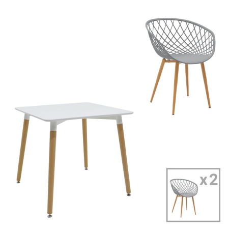 Комплект от 3 броя маси Ezra Natali pp mdf сиво-бяло с естествени крака 80x80x76 cm