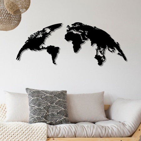 Метална картина World Черна 150x59 см
