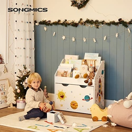 Рафт за организиране на детски играчки, Songmics, Бял-Жълт, 62.5x29.5x70.0 см
