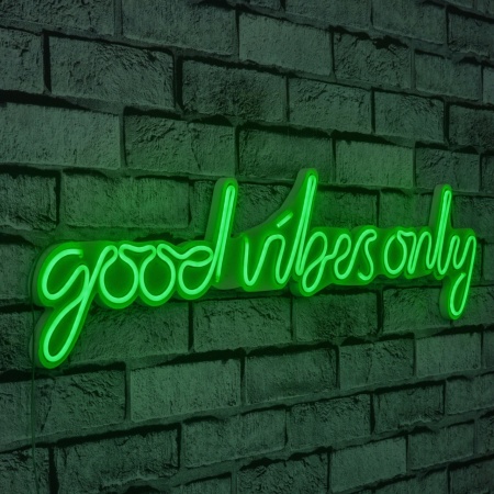 Светеща LED декорация за стена Good Vibes Only зелена 76x19x2 см