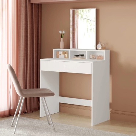 Тоалетна маса с огледало, Vasagle, 2 чекмеджета, RDT113W01, Бял