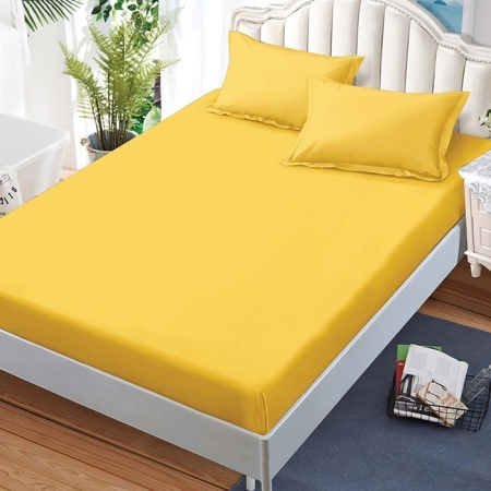 Чаршаф с ластик и 2 калъфки за възглавници Junne Yellow 180x200 cm (Finet)