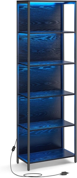 Шкаф за книги с LED осветление Vasagle Black 60x30.3x178 cm