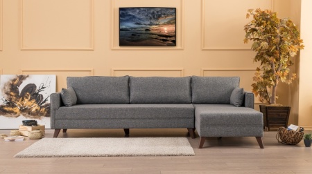 Ъглов диван десен ъгъл Bella Сив 165x80x85 см