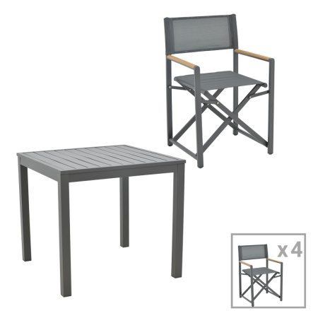 Mabu-Kliton Pako World Anthracite 80x80x74 cm комплект градинска маса и столове 5 броя