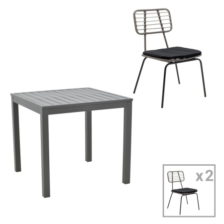 Naoki-Kliton B Pako World Anthracite 80x80x74 cm Комплект градинска маса и столове от 3 части Naoki-Kliton B Pako World Anthracite 80x80x74 cm