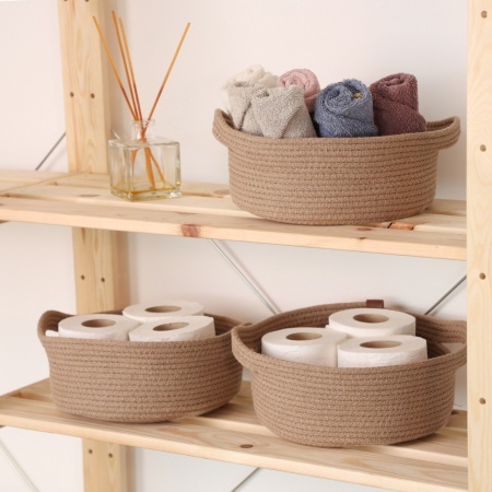 Комплект кошници от памук, 3 броя Bloomfait Бежов 25x25x10 см