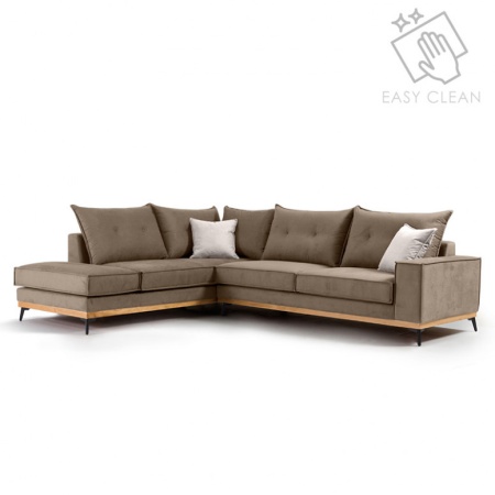 Разтегателен ъглов диван десен ъгъл Luxury II Мока - Крем - Черен 290x235x90 см