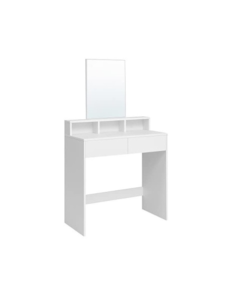 Тоалетна маса с огледало, Vasagle, 2 чекмеджета, RDT113W01, Бял