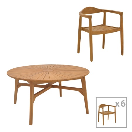 Трапезен комплект от 7 части, Ganny-Colen, Pako World, естествен цвят, 150x75 см