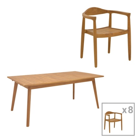 Трапезен комплект от 9 части, Ganny-Pino, Pako World, естествен цвят, 180/240x100x75 см