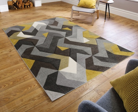 Килим Aurora Сив/Жълт Охра 120X170 см, Flair Rugs